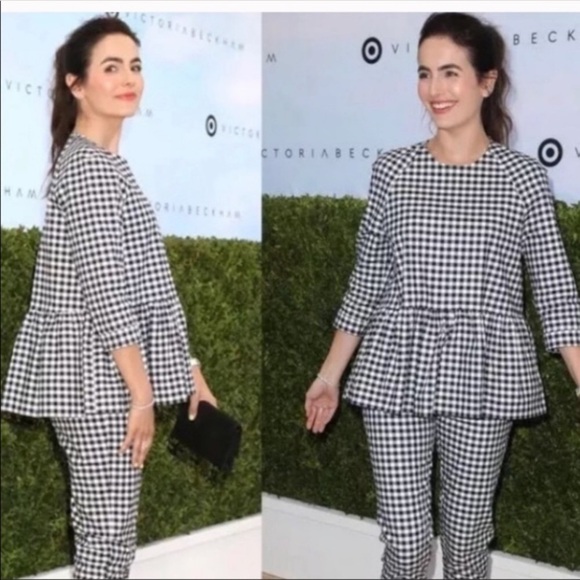 Victoria Beckham for Target plaid blue‎ top blouse size S career casual peplum - Picture 12 of 16